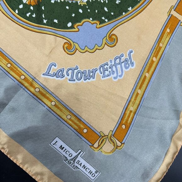 Paris France Souvenir Scarf J Mico Sancho Landmarks Polyester Peach Gray - Picture 8 of 10